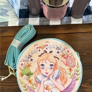 Alice-Themed Round loungefly Crossbody Bag in Light Blue